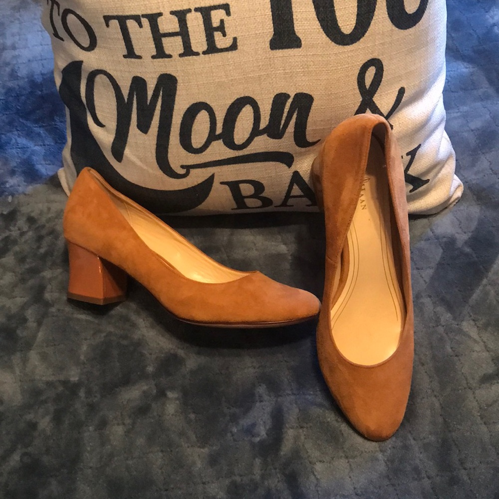 Camel Color Block Heel Suede Pump